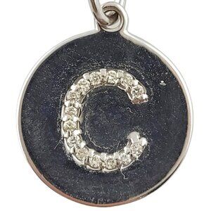 14K White Gold Diamond "C" Initial Circle Pendant Necklace #18094